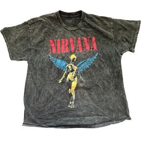 Nirvana Men's Black 100% Cotton Crew Neck Short Sleeves Retro T-shirt Size XL